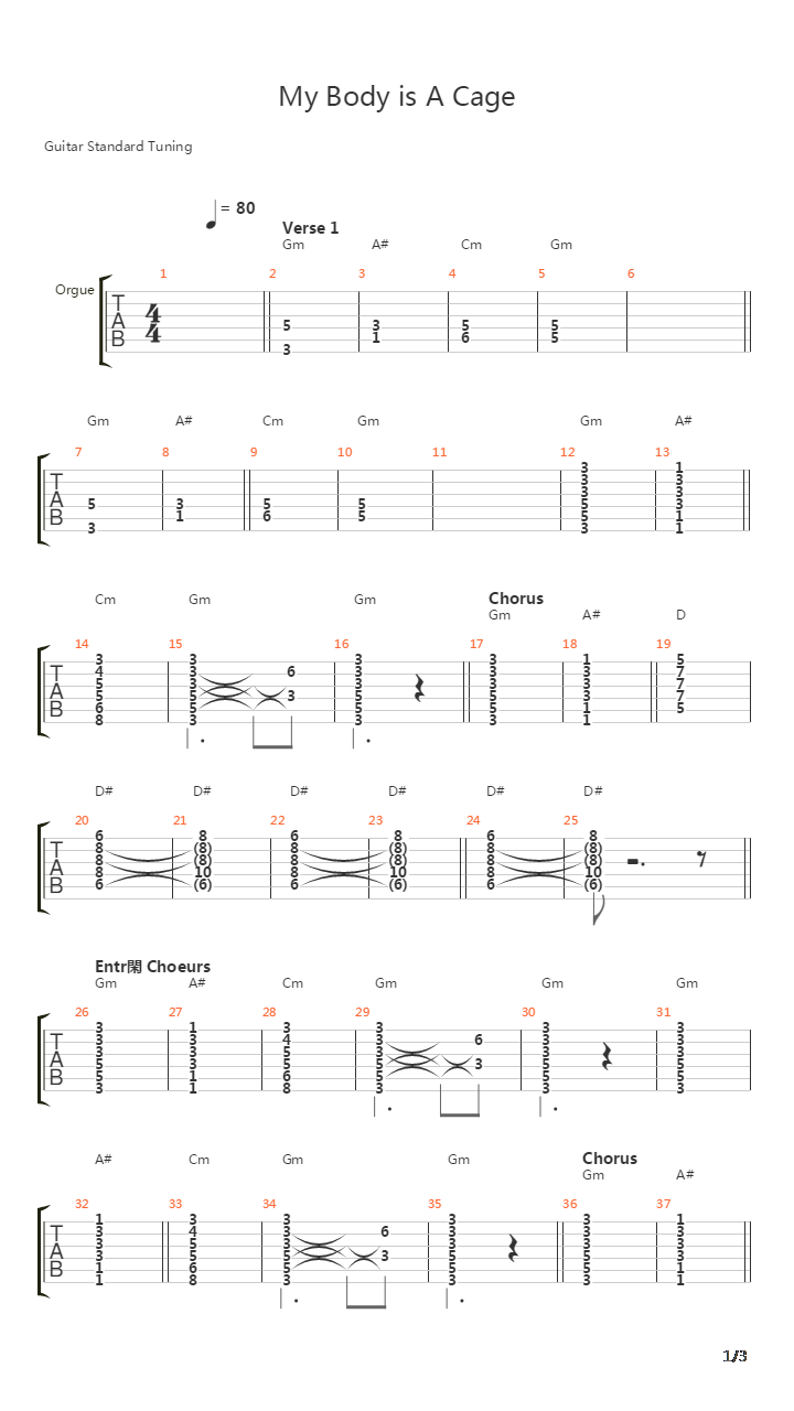 My Body Is A Cage吉他谱