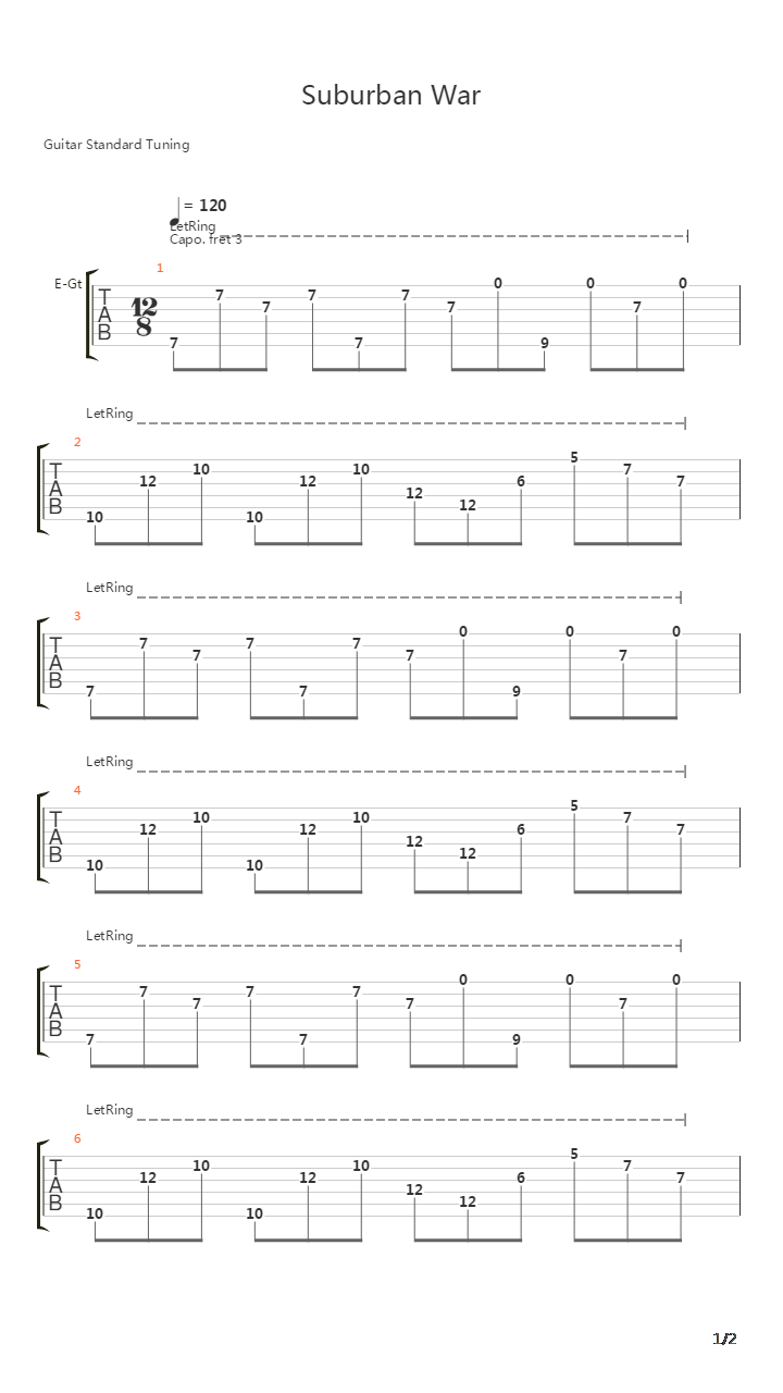 Suburban War吉他谱