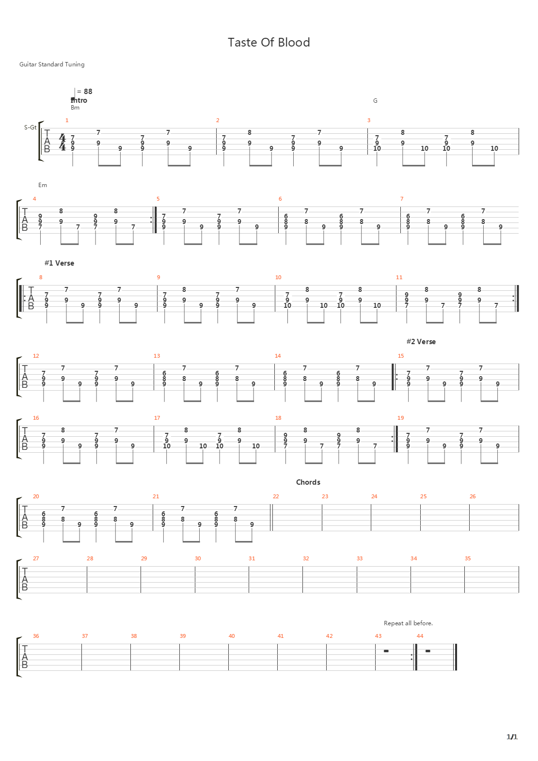 Taste Of Blood吉他谱