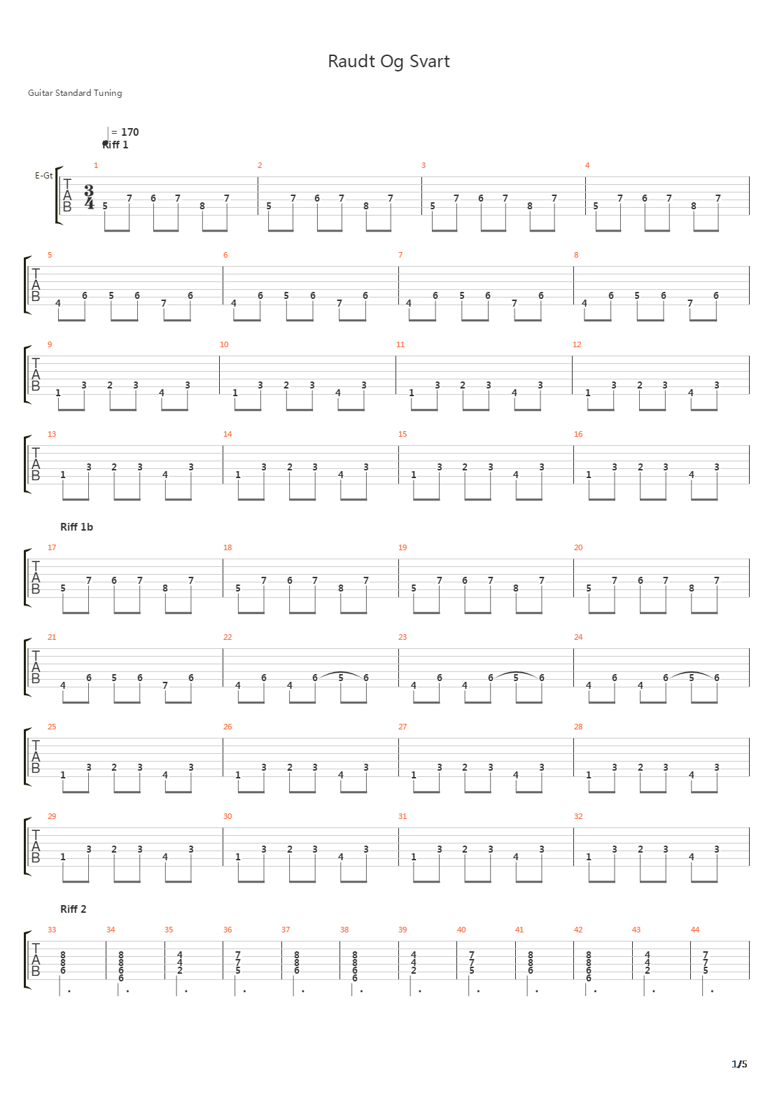 Raudt Og Svart吉他谱