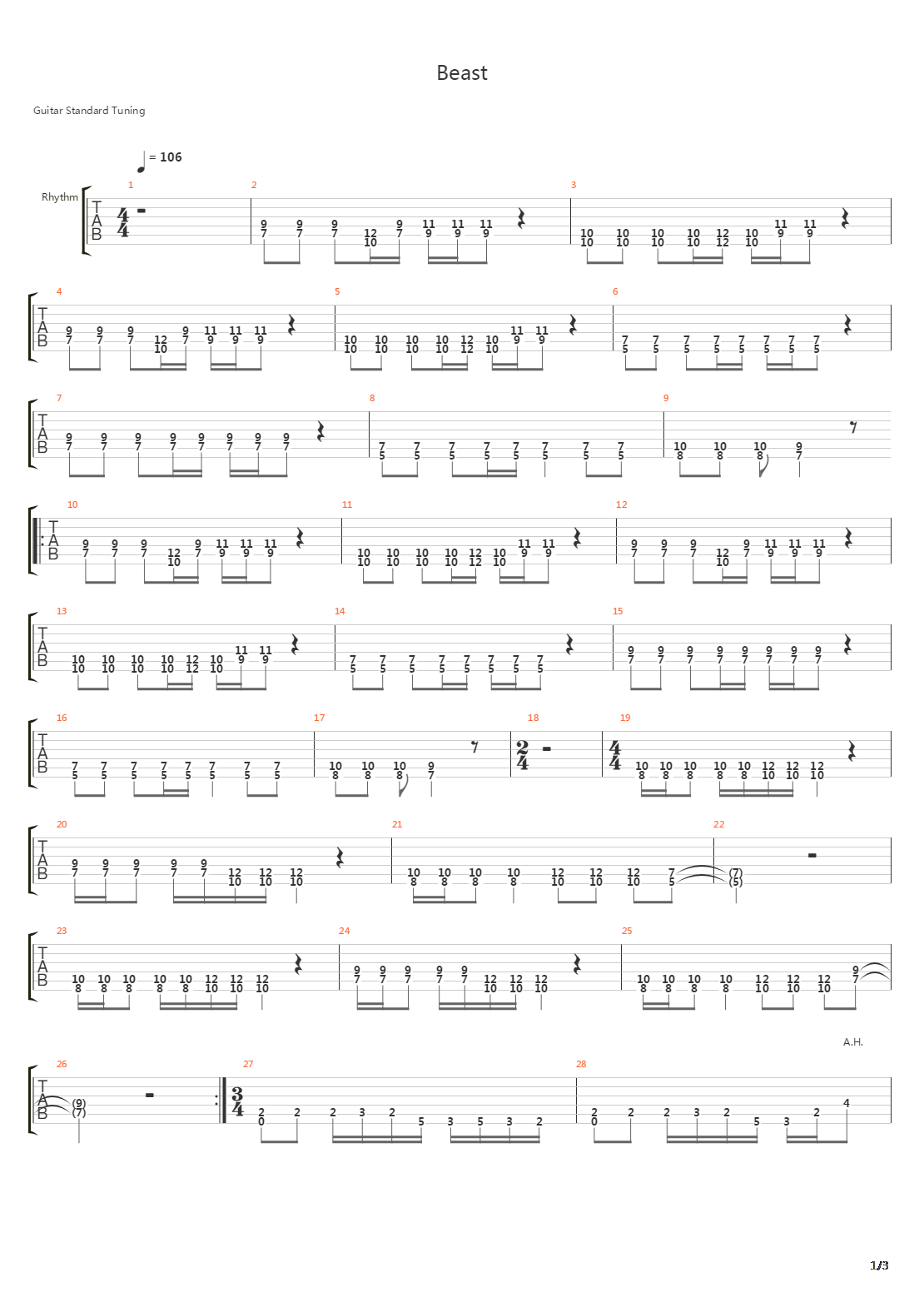 Beast吉他谱