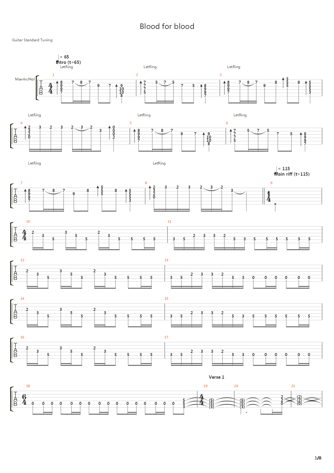 Blood For Blood吉他谱