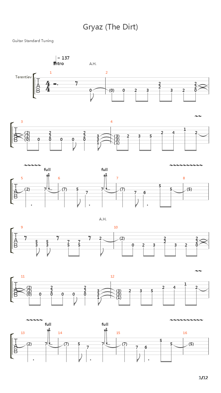 Gryaz吉他谱