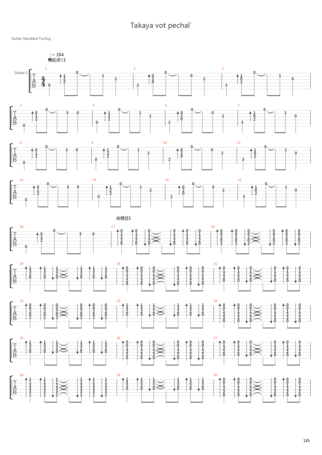 Takaya Vot Pechal吉他谱