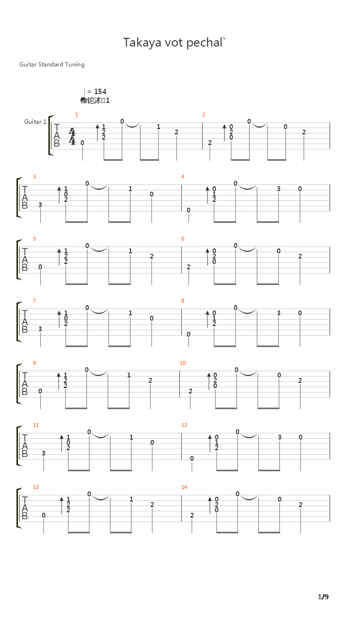 Takaya Vot Pechal吉他谱