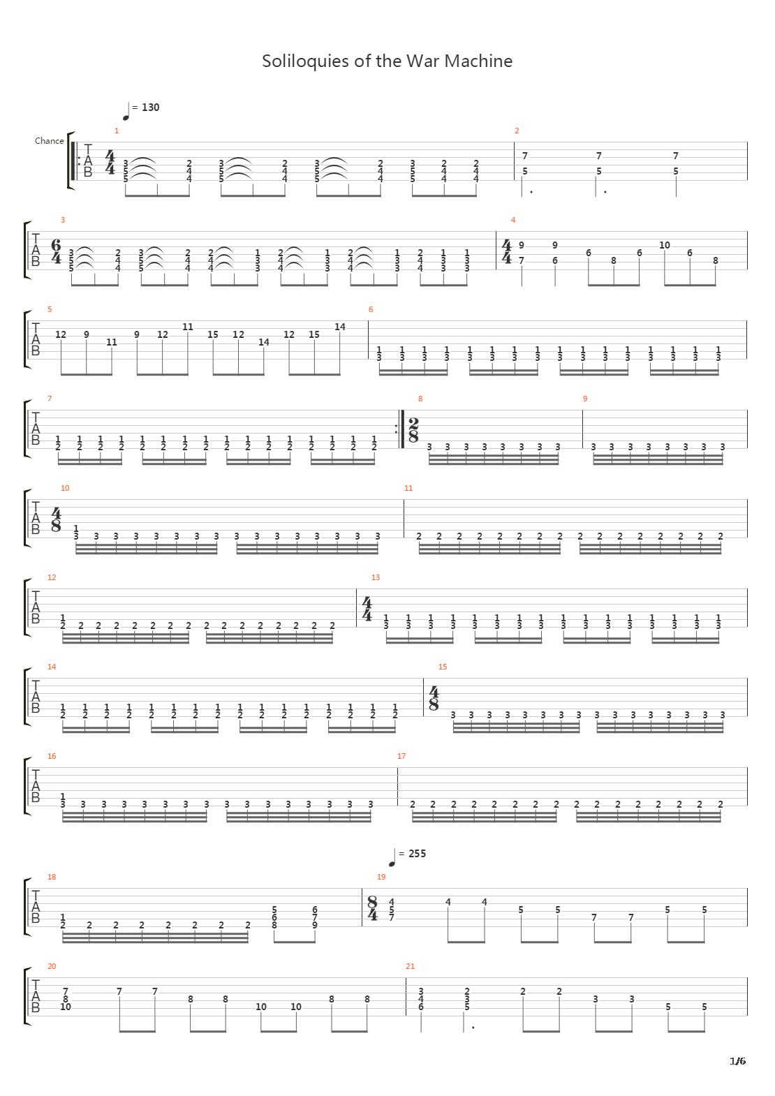 Soliloquies Of The War Machine吉他谱