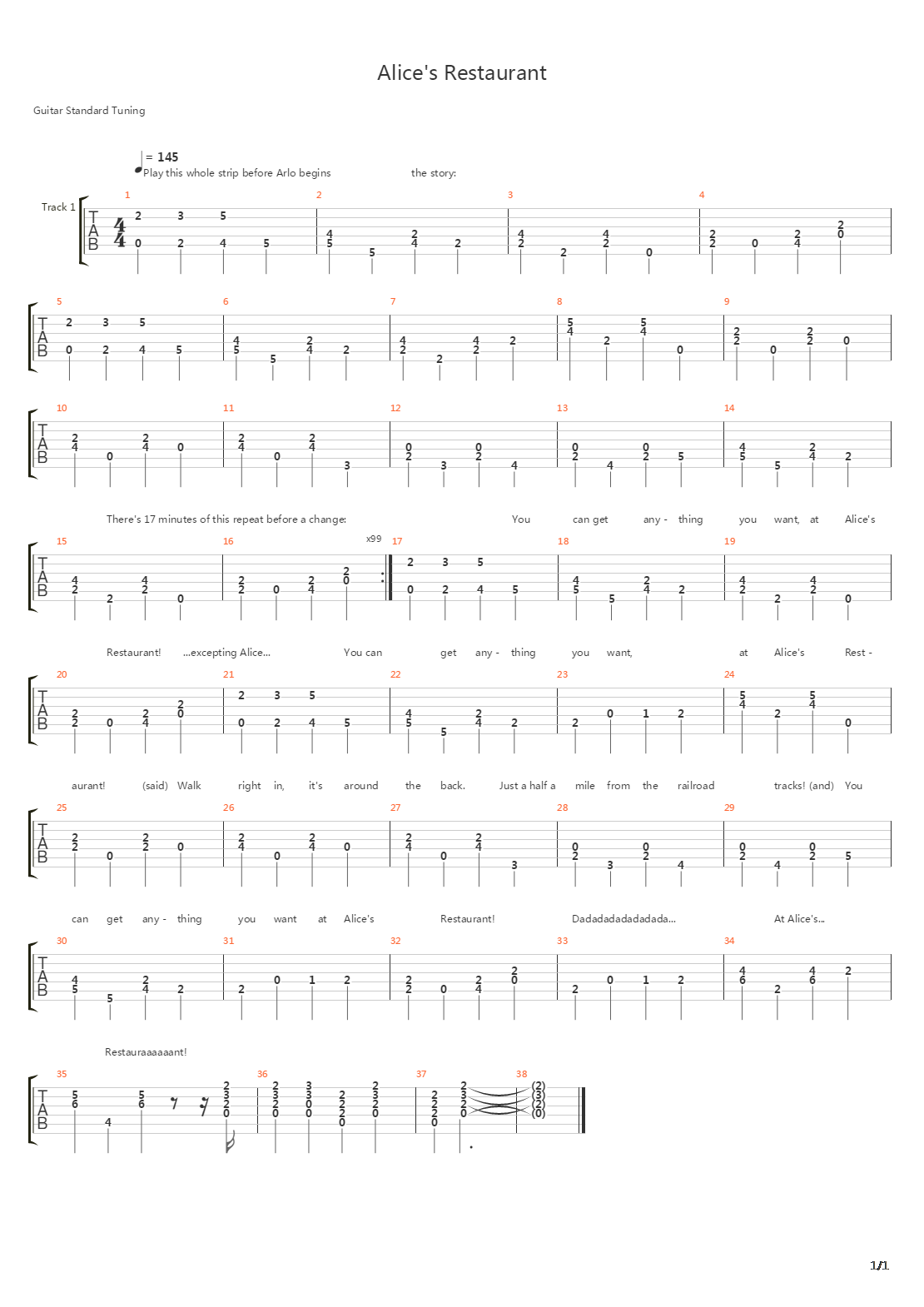 Alices Restaurant Massacree吉他谱