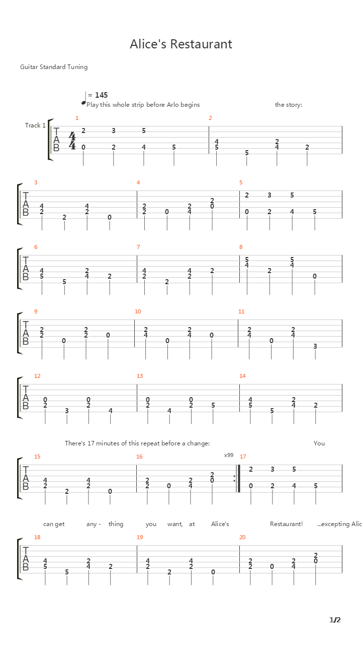 Alices Restaurant Massacree吉他谱