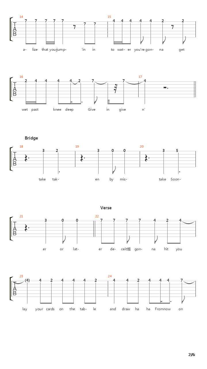 Long Before I Die吉他谱