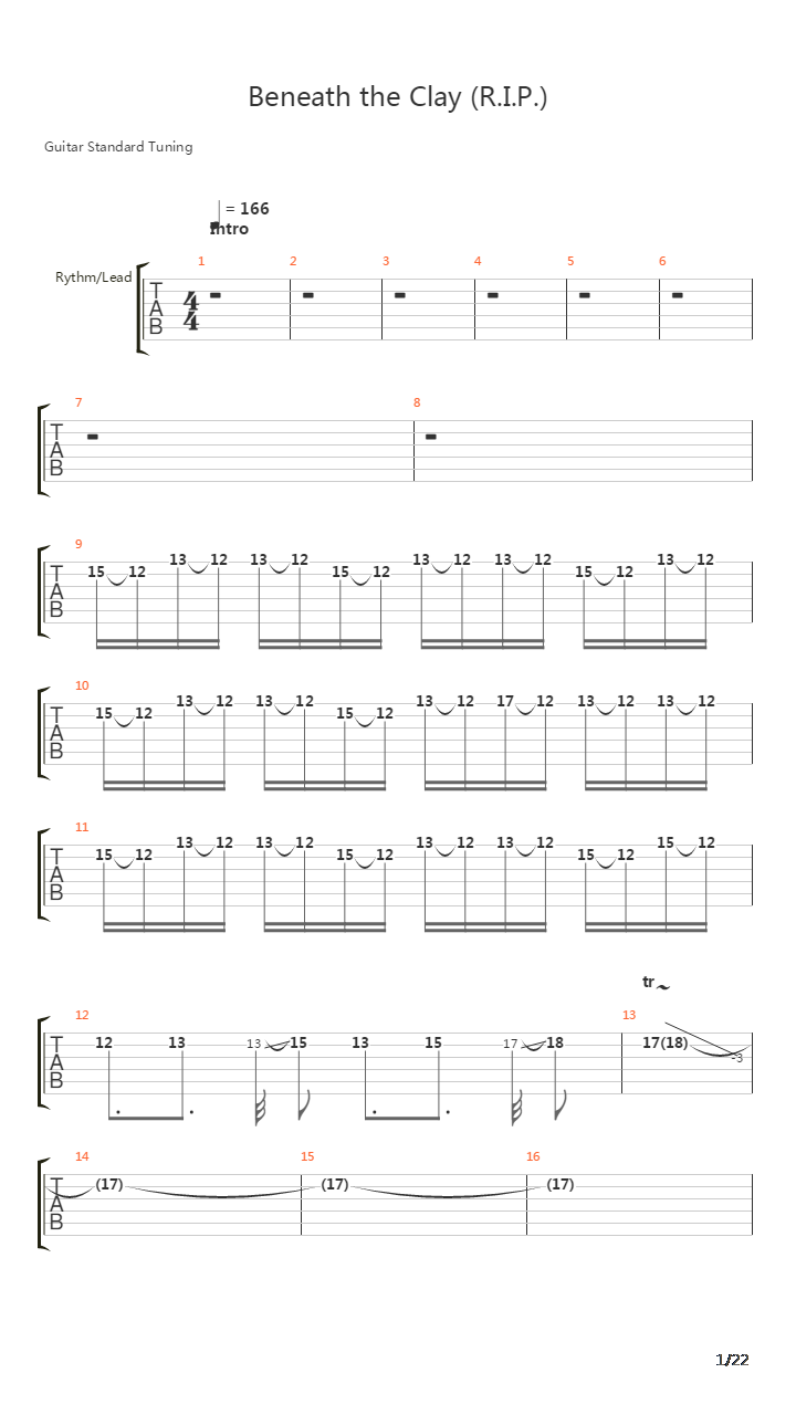 Beneath The Clay Rip吉他谱