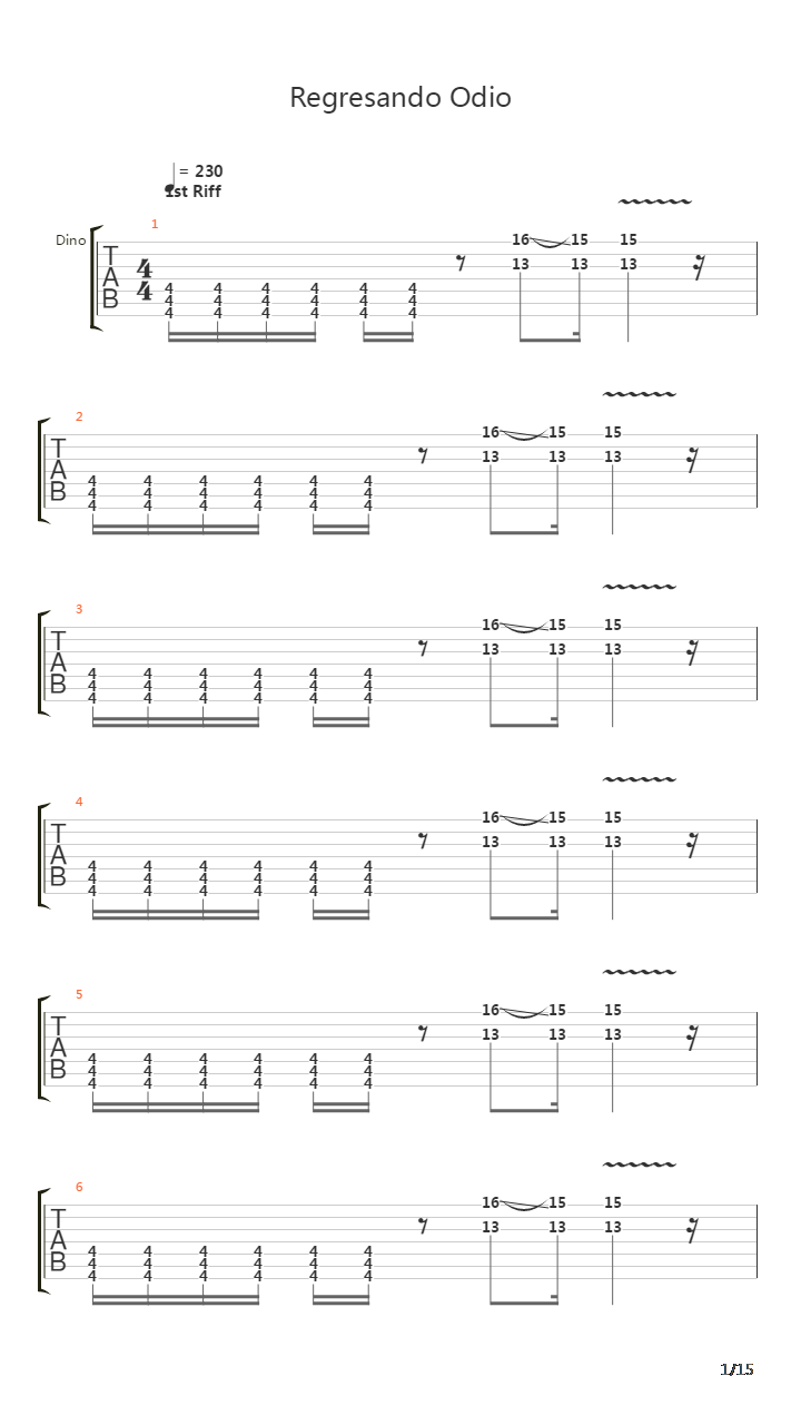 Regresando Odio吉他谱