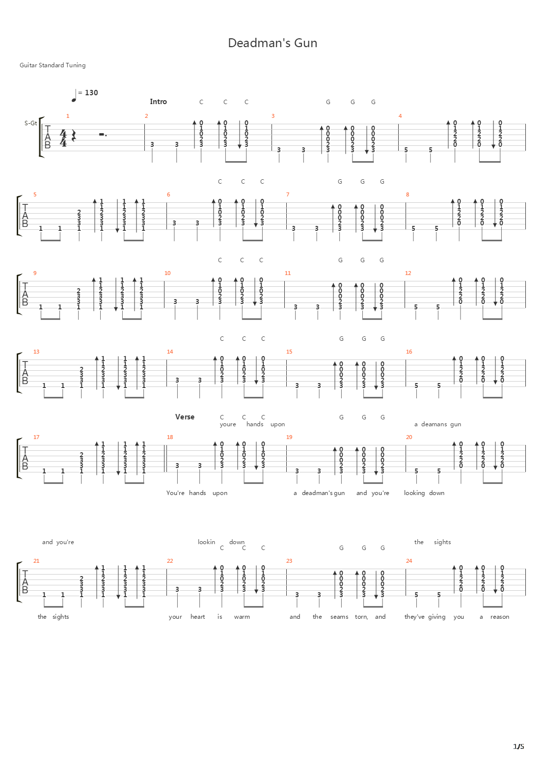 Deadmans Gun吉他谱
