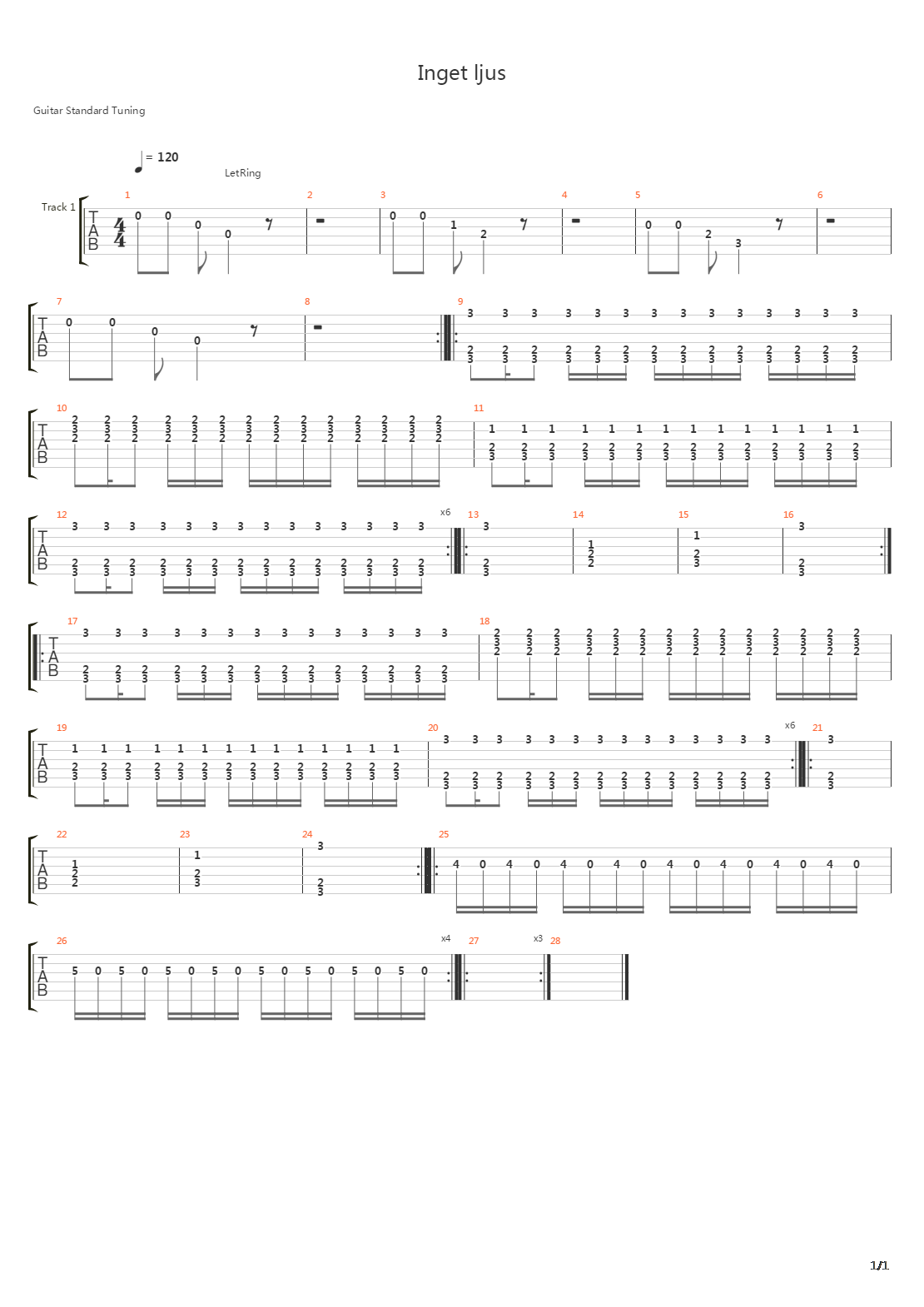 Inget Ljus吉他谱