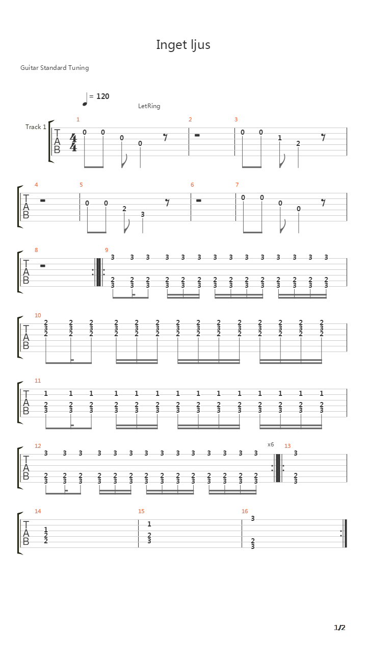 Inget Ljus吉他谱