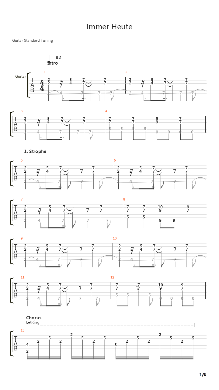 Immer Heute吉他谱