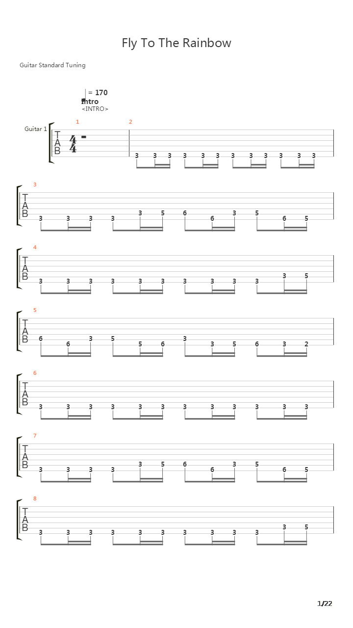 Fly To The Rainbow吉他谱