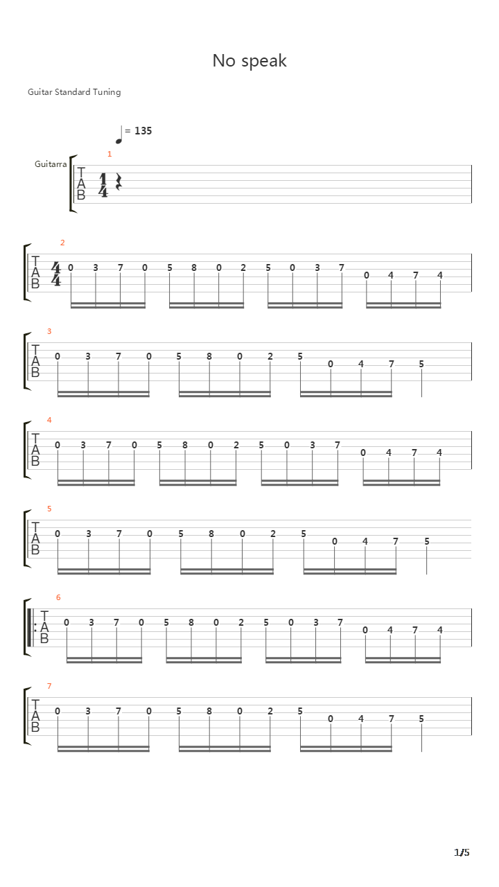 No Speak吉他谱