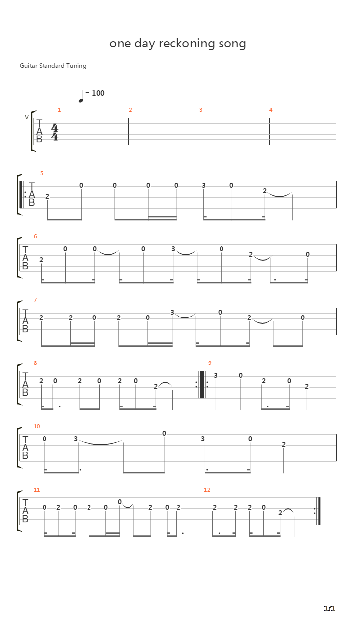 One Day Reckoning Song吉他谱