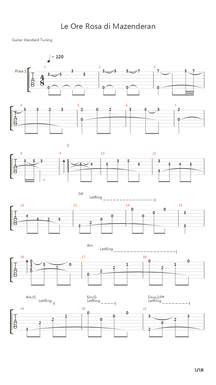 Le Ore Rosa Di Mazenderan吉他谱
