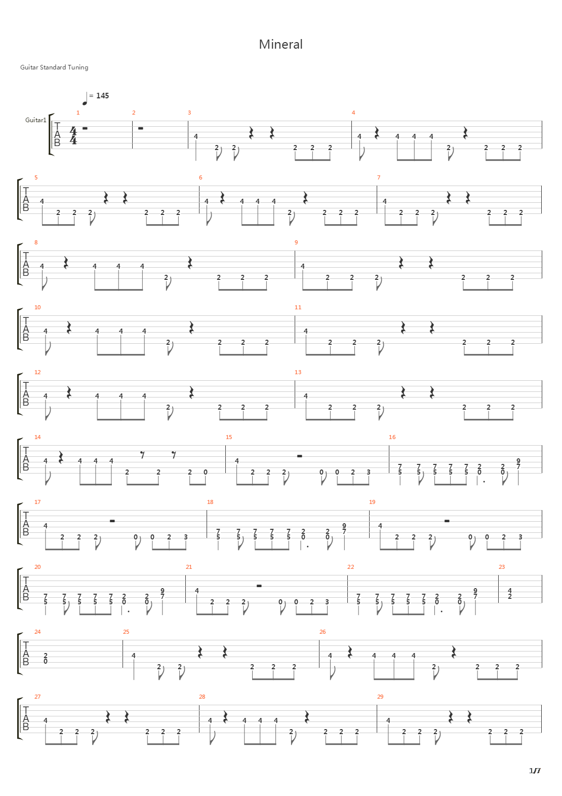 Mineral吉他谱