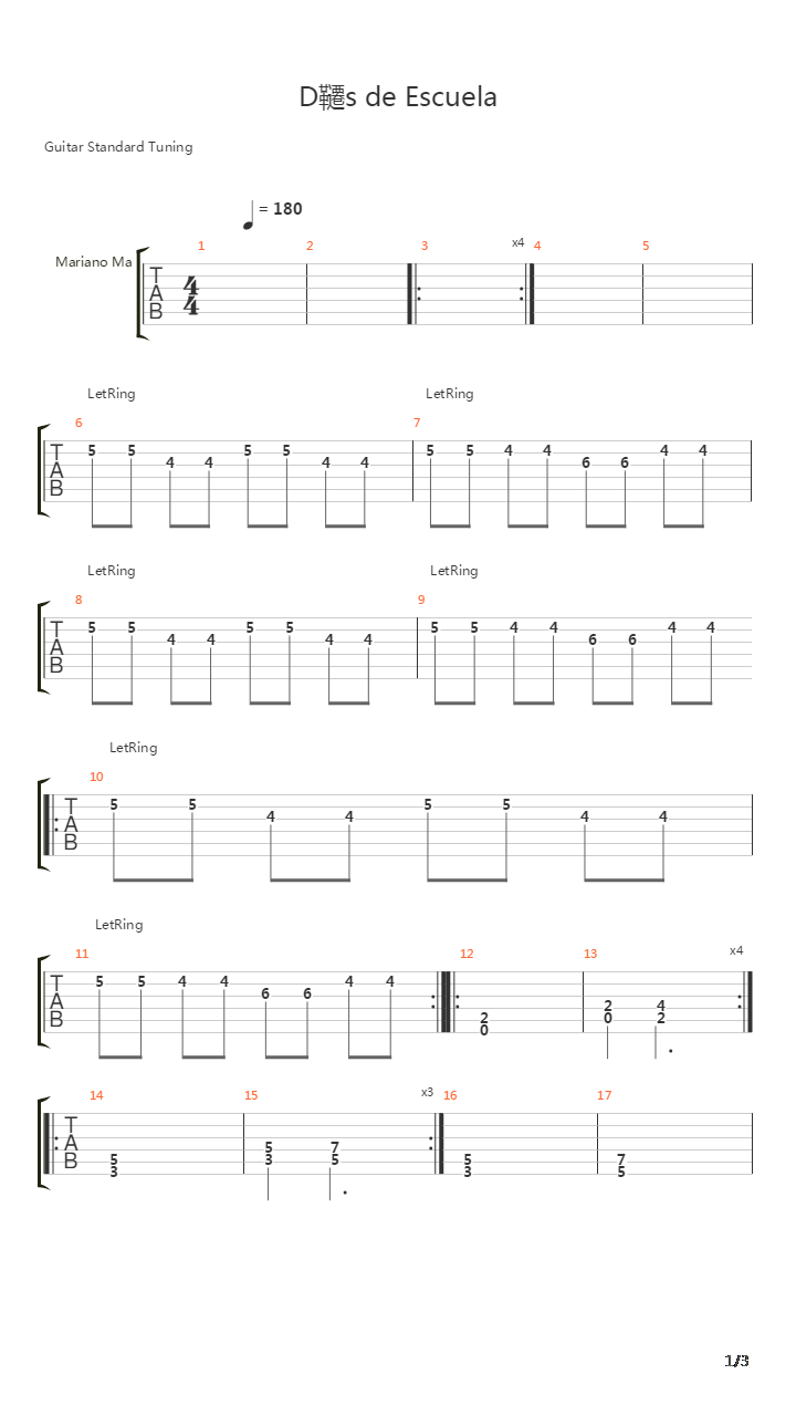 Das De Escuela吉他谱