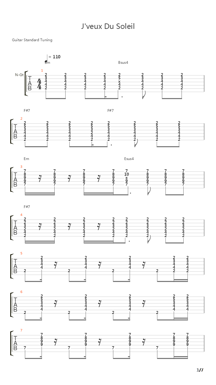 Jveux Du Soleil吉他谱