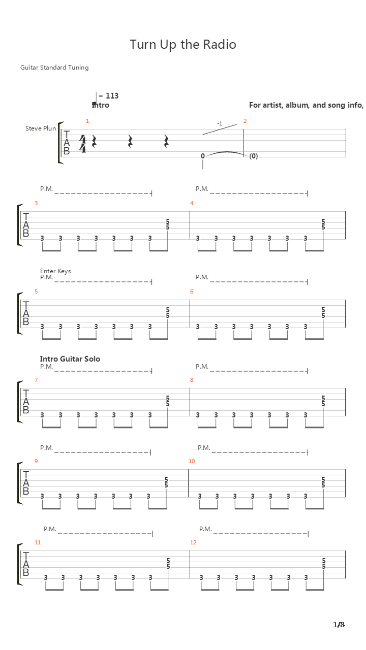 Turn Up The Radio吉他谱