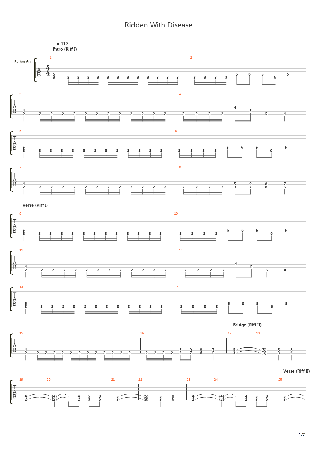Ridden With Disease吉他谱
