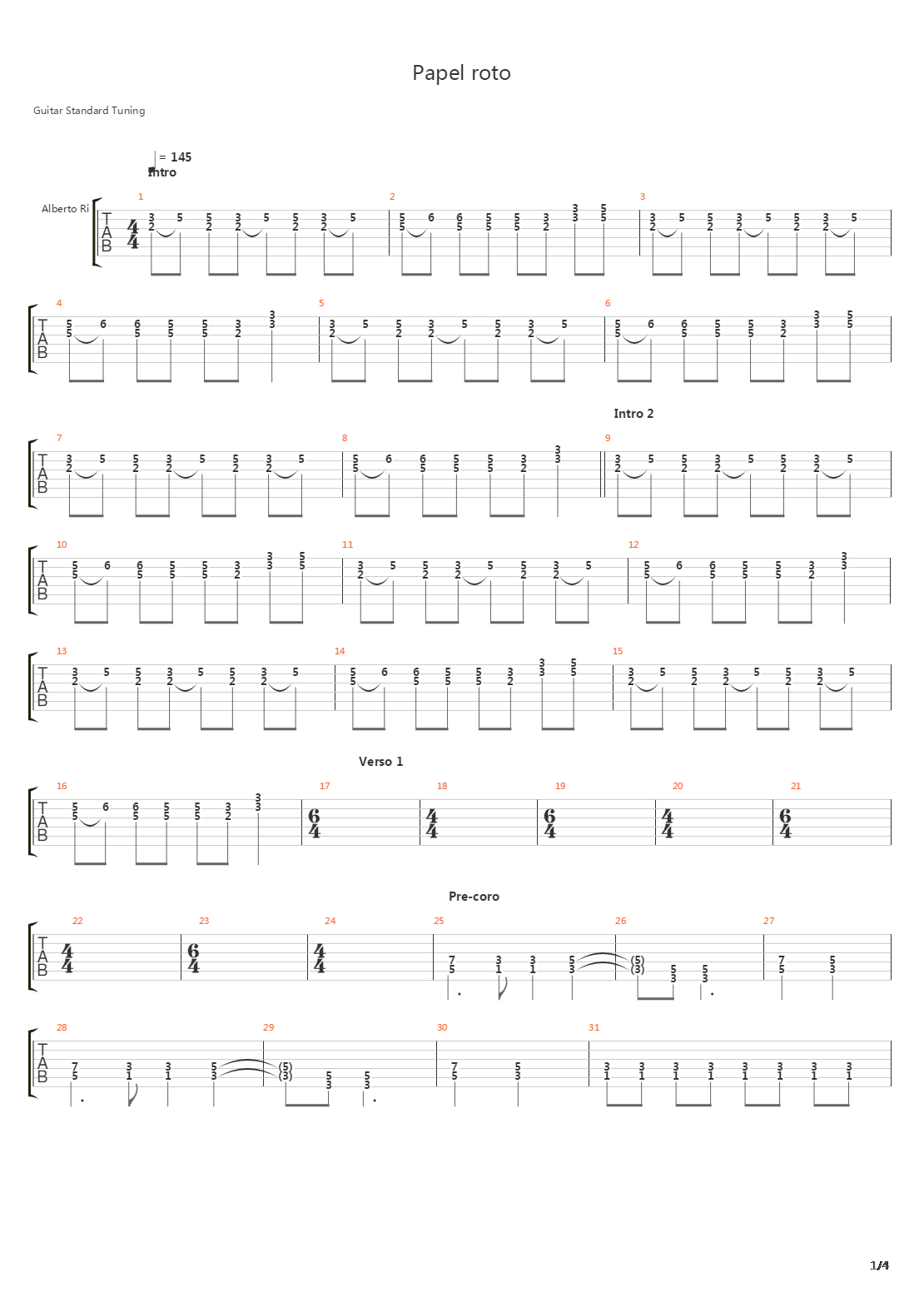 Papel Roto吉他谱