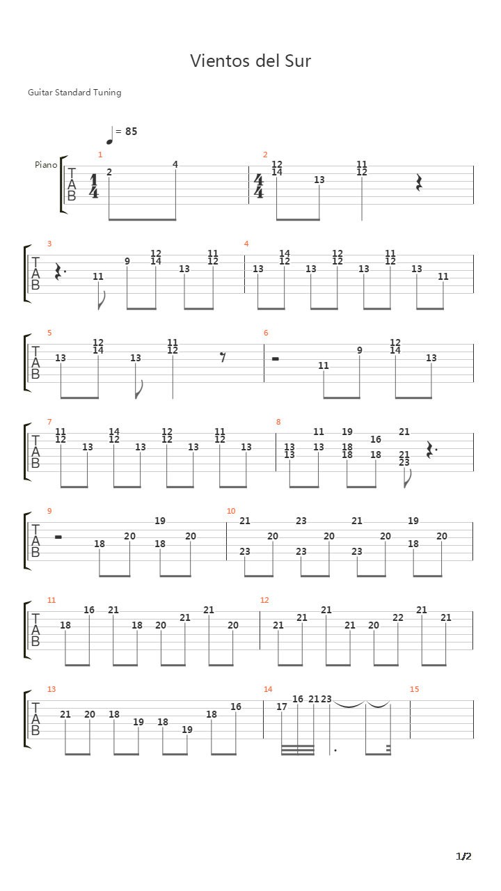 Vientos Del Sur吉他谱