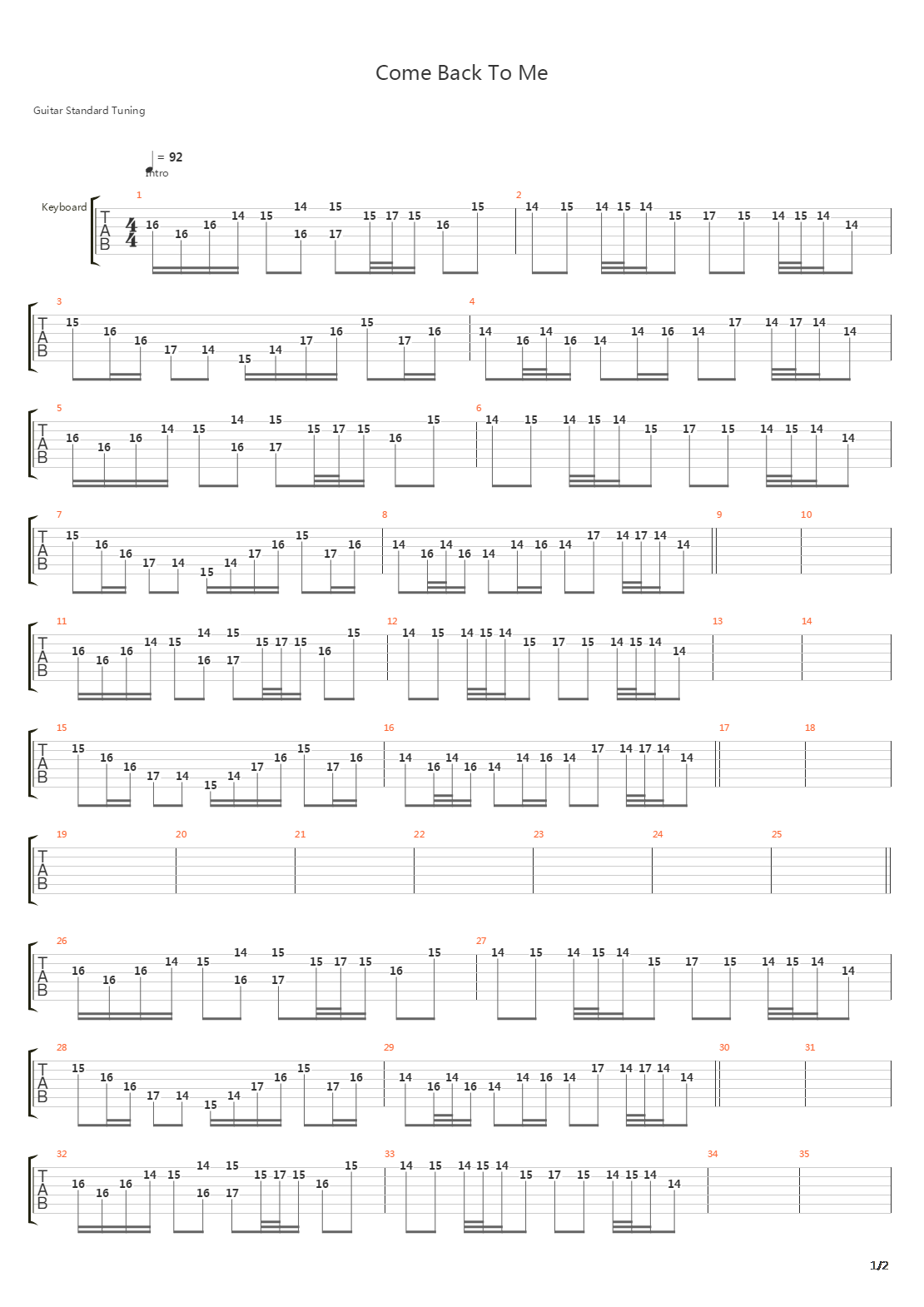 Come Back To Me吉他谱