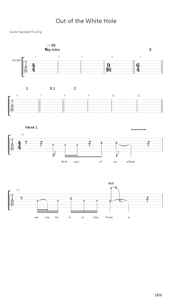 Out Of The White Hole吉他谱