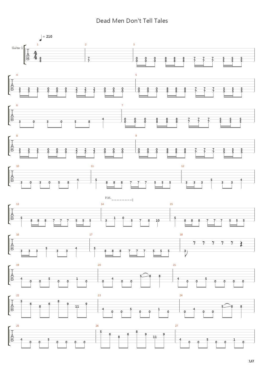 Dead Men Dont Tell Tales吉他谱