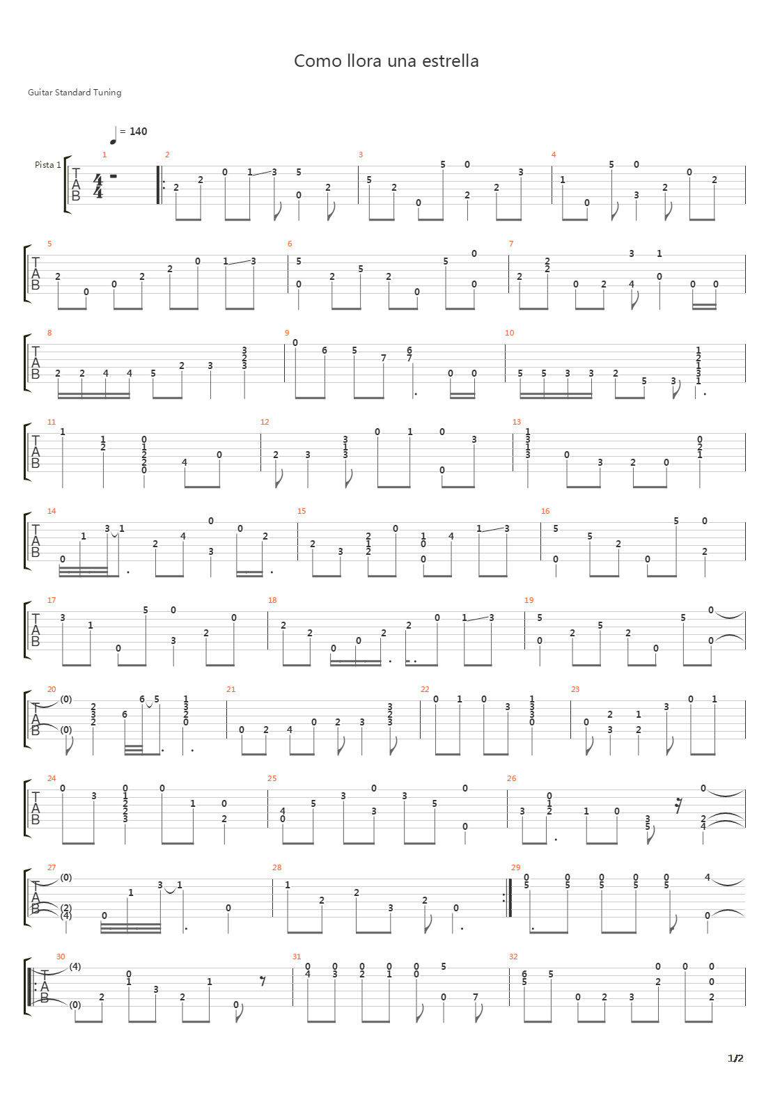 Como Llora Una Estrella吉他谱