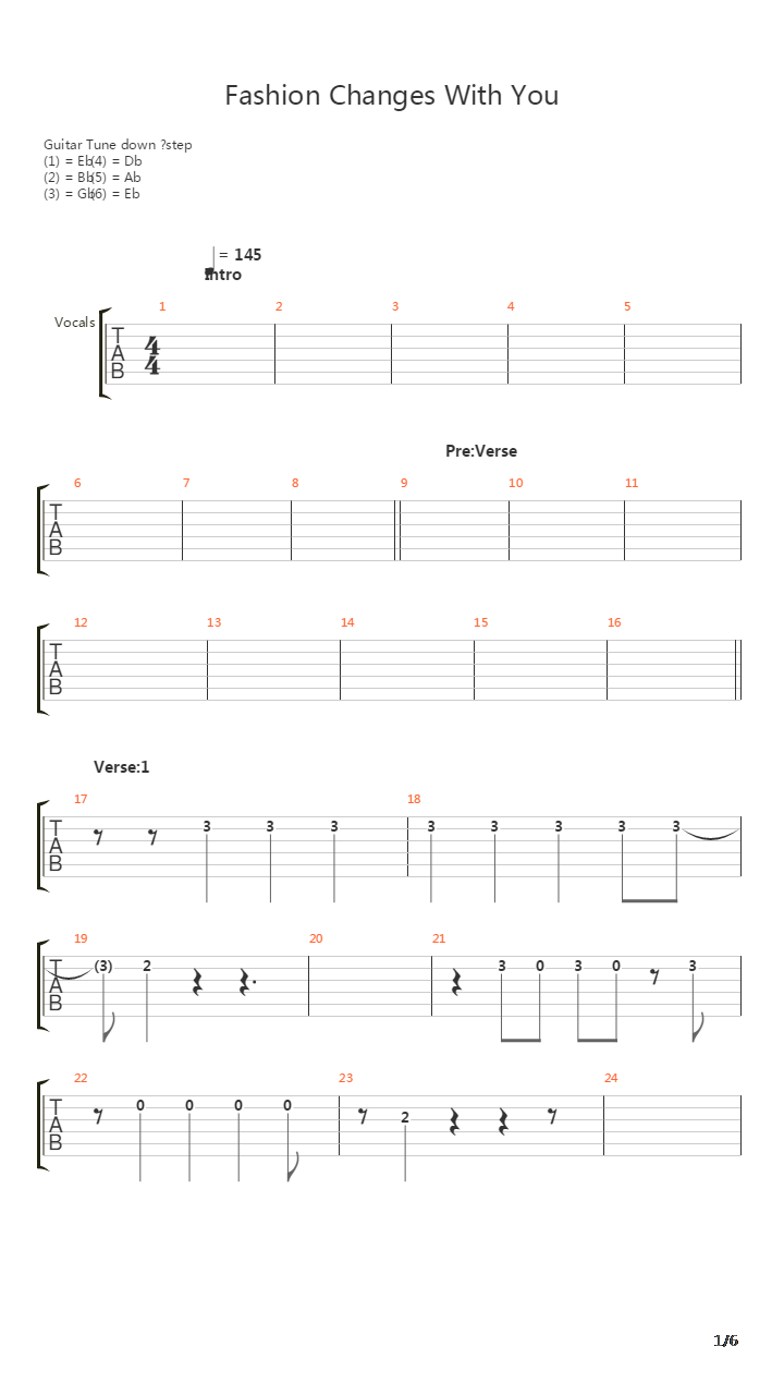 Fashion Changes With You吉他谱