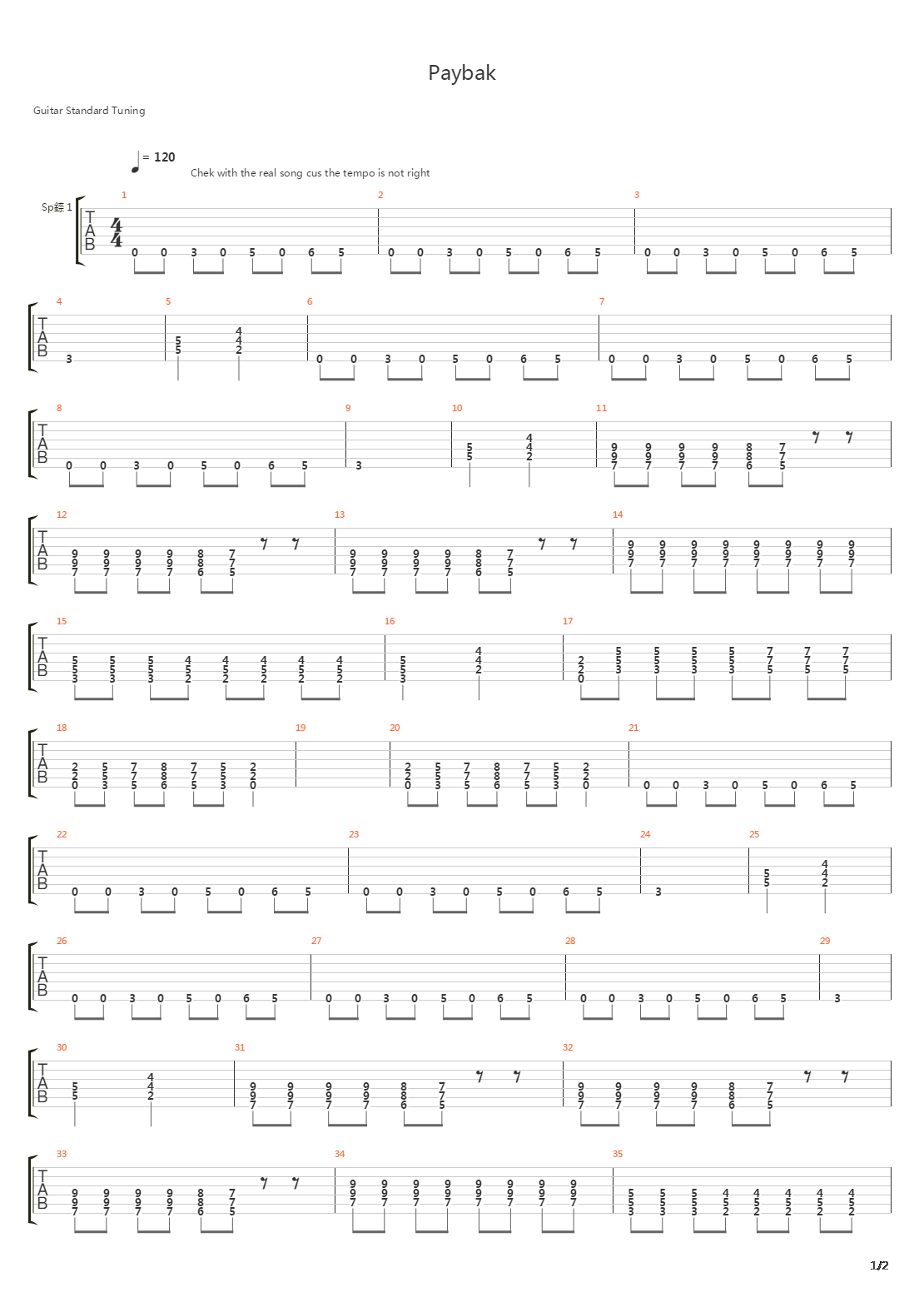 Payback吉他谱