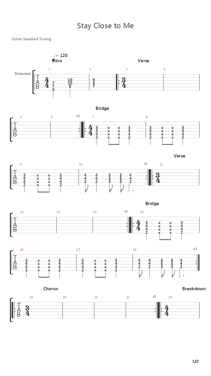 Stay Close To Me吉他谱