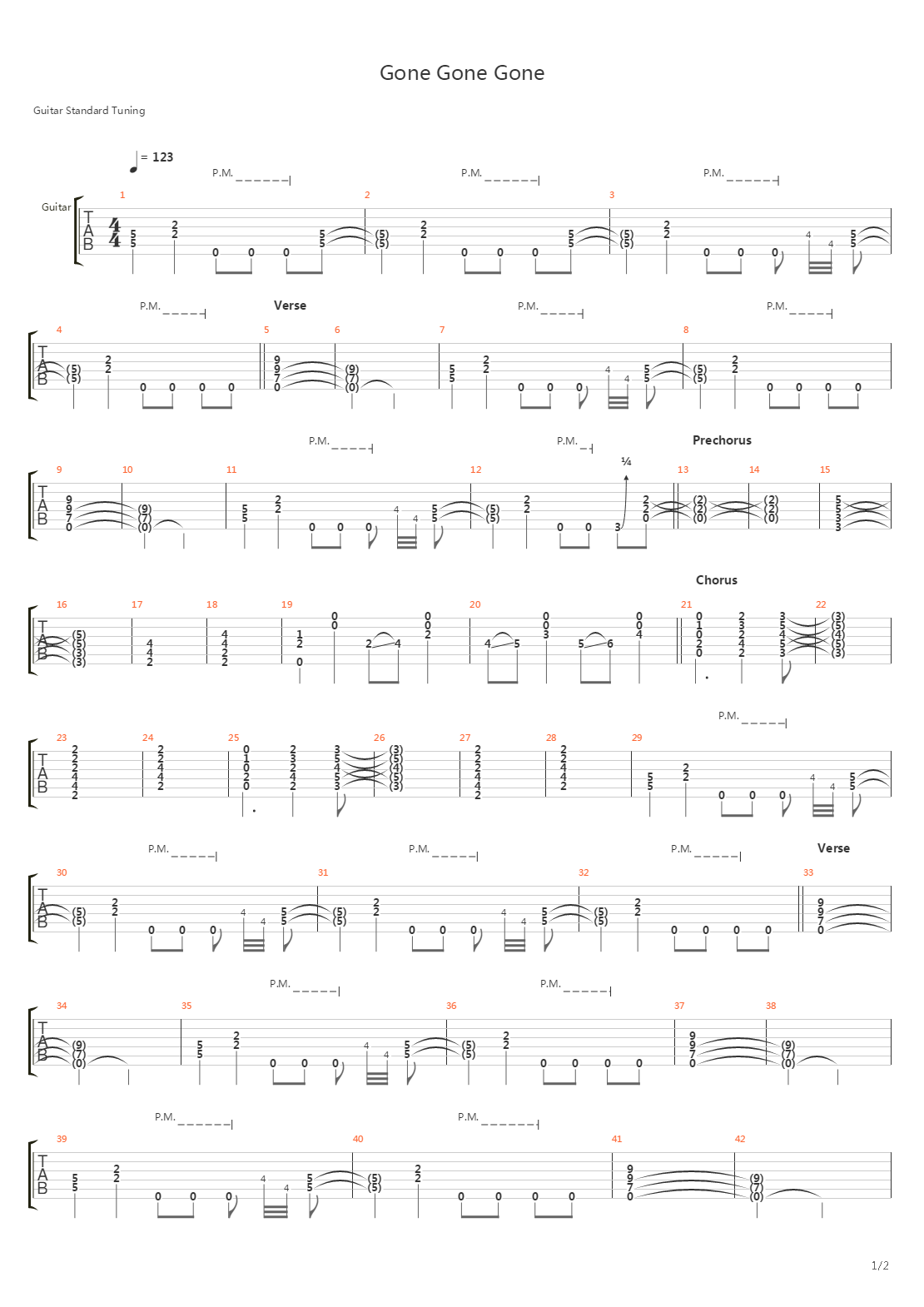 Gone Gone Gone吉他谱
