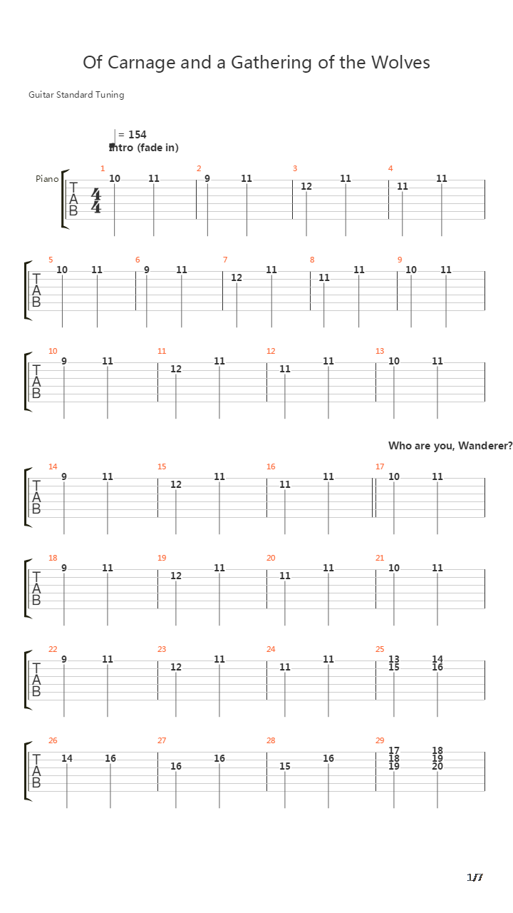 Of Carnage And A Gathering Of The Wolves吉他谱