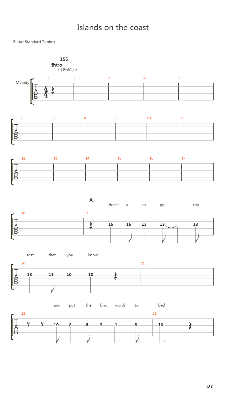 Islands On The Coast吉他谱