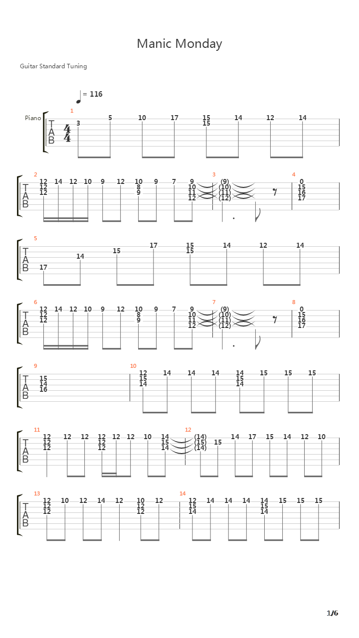 Manic Monday吉他谱