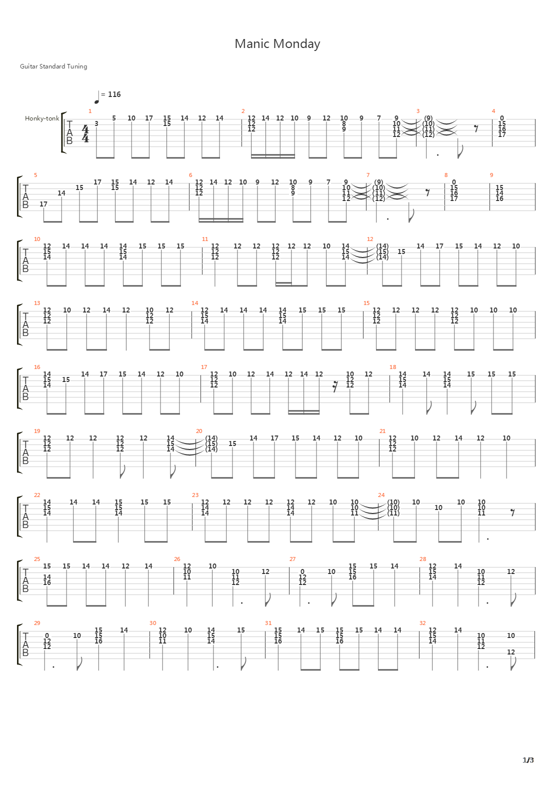 Manic Monday吉他谱