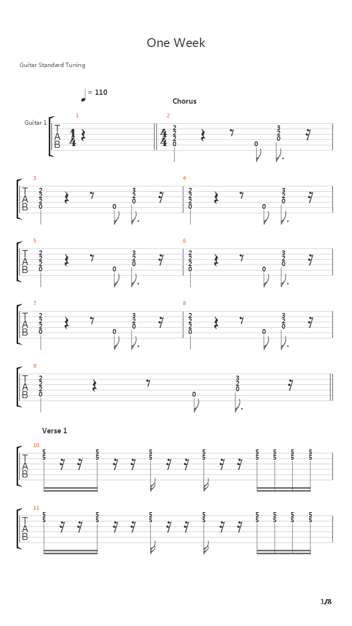 One Week吉他谱