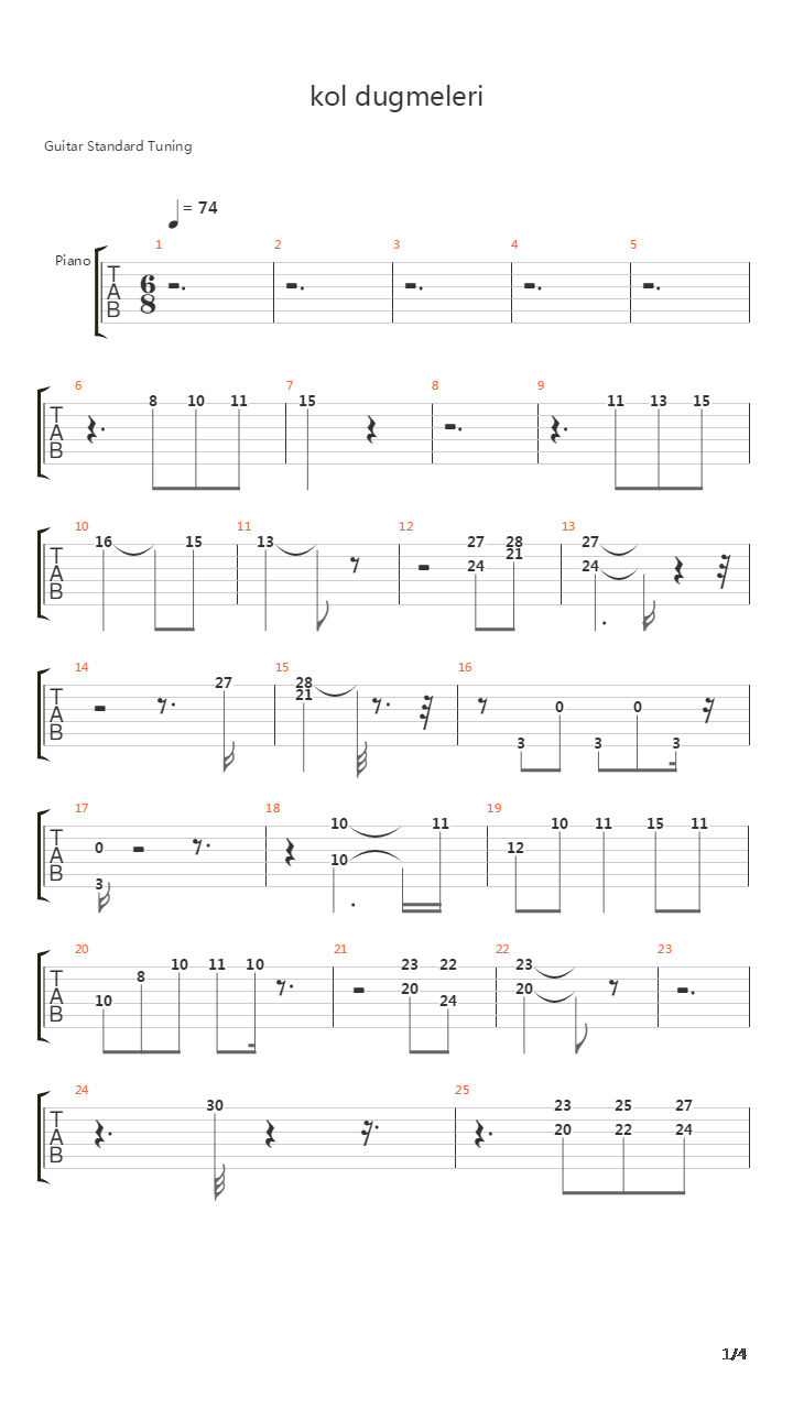 Kol Dugmeleri吉他谱