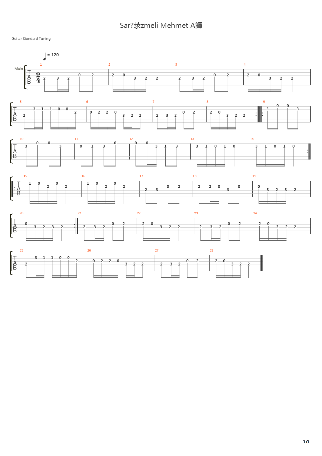 Sar Izmeli Mehmet Aa吉他谱
