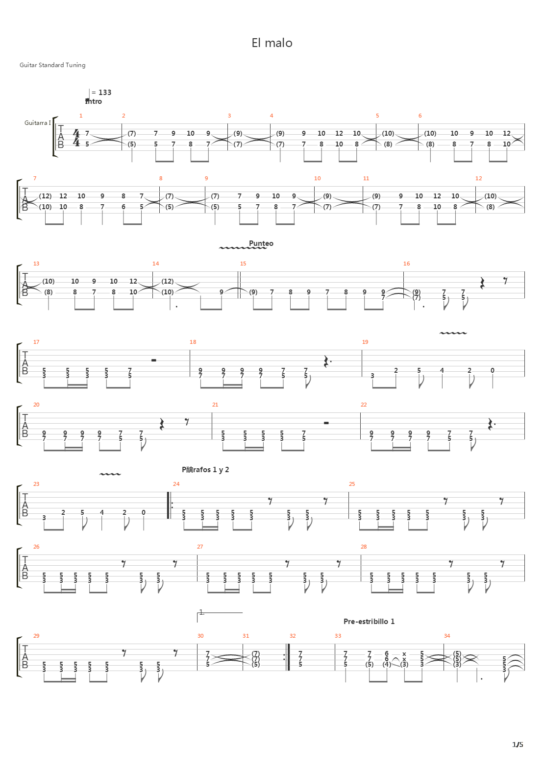 El Malo吉他谱
