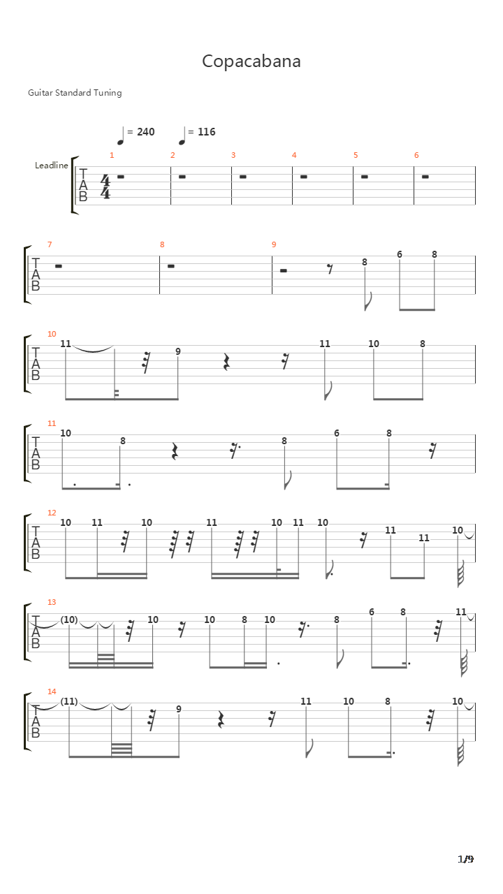 Copacabana吉他谱