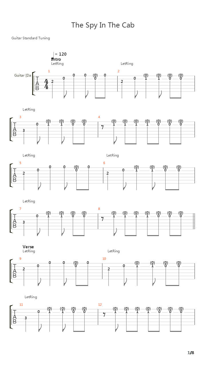 The Spy In The Cab吉他谱