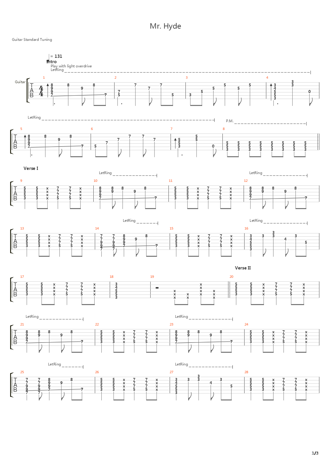 Mr Hyde吉他谱