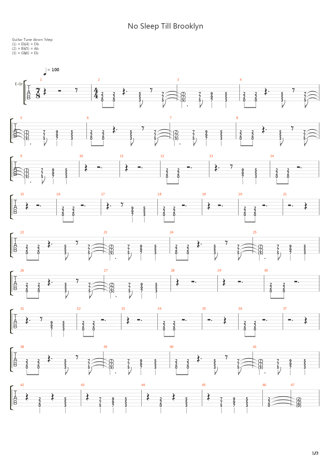 No Sleep Till Brooklyn吉他谱